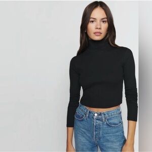 Reformation Turtleneck Ribbed Cropped Long Sleeve M